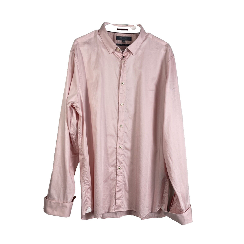 Ted Baker Mens Classic Fit Button Up Long Sleeve Cuff Link Shirt 17.5 Pink